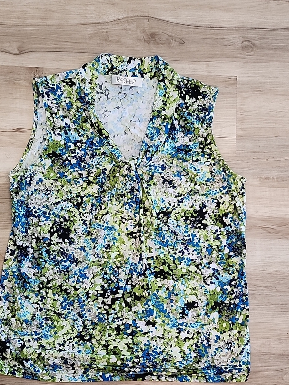 Kasper Sleeveless Knotted Neck Floral Camisole - Blue, Green & White Large Nwot